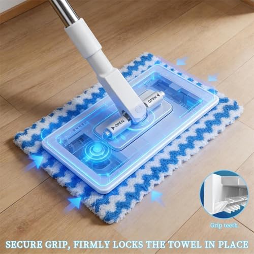 Lazy Mop for Wet and Dry, Clip Grip Mop with 360° Swivel Head, Long Handle Floor Mops, Dust Broom Mops for Floor Cleaning for Household Apartment Bedroom Bathroom Living Room Marble Tile