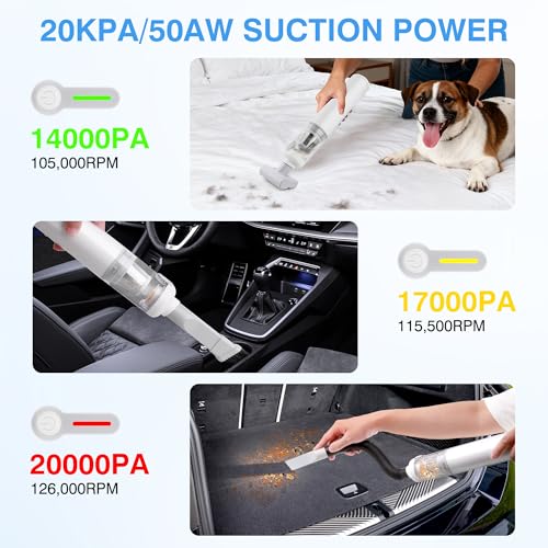 ULTREMA Car Vacuum Portable Cordless, 20000Pa Mini Vacuum Cleaner, 4-in-1 Compact Auto Duster & Air Pump, 1.05lbs Handheld Vacuum with 15 Attachments for Keyboard, Desk and Pet Hair