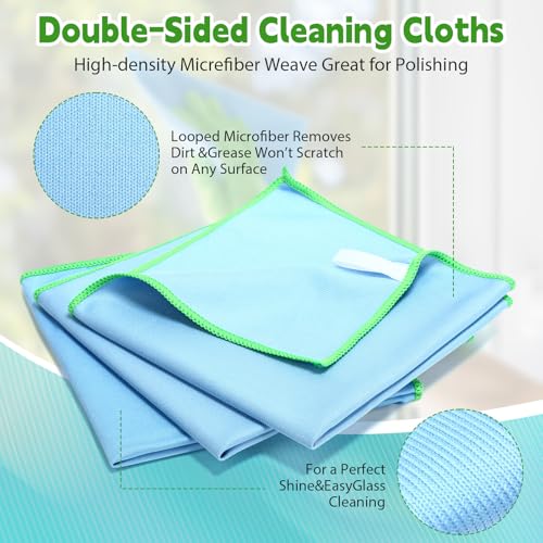 Maxcheck 24 Pack Magic Cleaning Cloth, 16 x 16 Inch Microfiber Glass Cleaning Cloths Reusable Lint Free Microfiber Towels for Kitchen Dish, Windows, Mirror, Glass, Car(Blue) - color: Blue