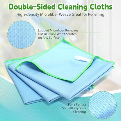 Maxcheck 24 Pack Magic Cleaning Cloth, 16 x 16 Inch Microfiber Glass Cleaning Cloths Reusable Lint Free Microfiber Towels for Kitchen Dish, Windows, Mirror, Glass, Car(Blue) - color: Blue