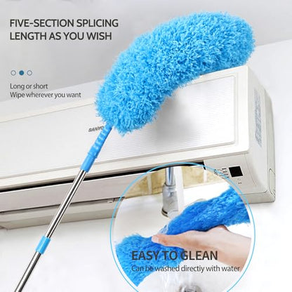 Ceiling Fan Cleaner Duster Reusable Microfiber Removable Duster with Extension Pole Adjusts 12 to 71 Inch for Cleaning Walls Bookshelves Furniture Door Window Top (Blue) - size: 12-71inch-7pcs