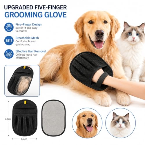 Pet Hair Removal Glove for Dogs & Cats - Upgraded Reusable Electrostatic Magic Brush, Effective Pet Hair Remover for Clothing, Couch, Carpet, Car Seats & Furniture