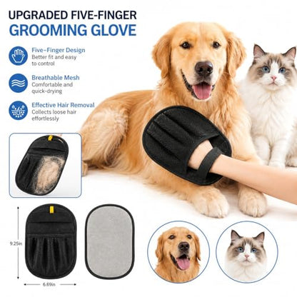 Pet Hair Removal Glove for Dogs & Cats - Upgraded Reusable Electrostatic Magic Brush, Effective Pet Hair Remover for Clothing, Couch, Carpet, Car Seats & Furniture