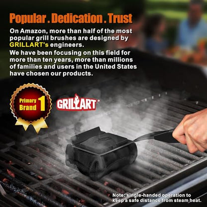 GRILLART Grill Brush Bristle Free. SteamWizards BBQ Replaceable Cleaning Head, Seamless-Fit Scraper Tools for Cast Iron/Stainless-Steel Grates Griddle, Safe Barbecue Grill Cleaner Brush-Dark Black - color: Dark Night