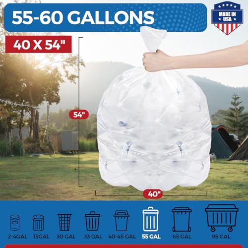 Fuxury 55-60 Gallon Heavy Duty Trash Bags, 100 Count Clear Garbage Bags, 23 Mic Thick, 38x58 in, Star-Seal Bottom, Plastic Bags Ideal for Home, Yard & Commercial Use, Made in USA - color: 60Gal-100Ct(Clear)