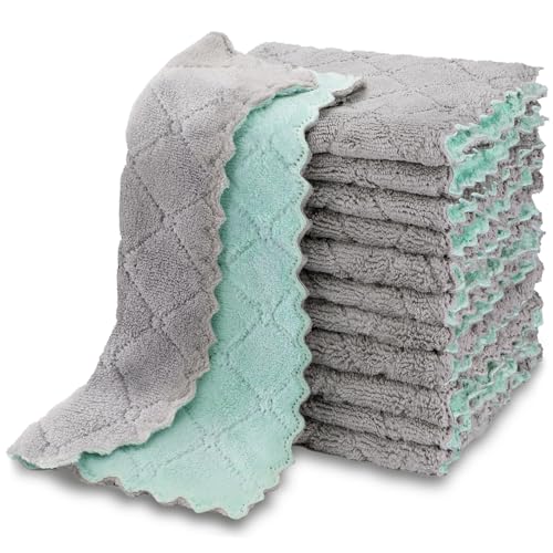 AIDEA Kitchen Towels, 12 Pack Absorbent Coral Fleece Dish Towels, No Odor Reusable Dish Cloths, Microfiber Cleaning Cloths, Fast Drying Dishcloths, 6.3" x10.4" - size: 6.3" x10.4" (Pack of 12)