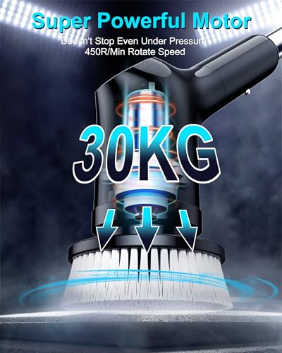 Shower Scrubber with Long Handle for Cleaning Bathroom, Electric Spin Scrubber Cleaning Brush with IPX7 Waterproof & 2Speed, 3Brush Heads, Bathroom Cleaning Supplies for Shower Tub Tile Toilet, Black - color: Black