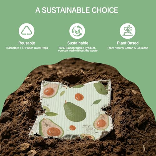 Swedish Dishcloths for Kitchen, 6 Pack, Reusable Paper Towels Washable, Super Absorbent Dish Drying Rags, Fast Dry Non-Scratch Cloths for Washing Dishes, Biodegradable - color: Fruits-6pcs