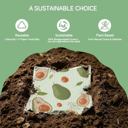 Swedish Dishcloths for Kitchen, 6 Pack, Reusable Paper Towels Washable, Super Absorbent Dish Drying Rags, Fast Dry Non-Scratch Cloths for Washing Dishes, Biodegradable - color: Fruits-6pcs