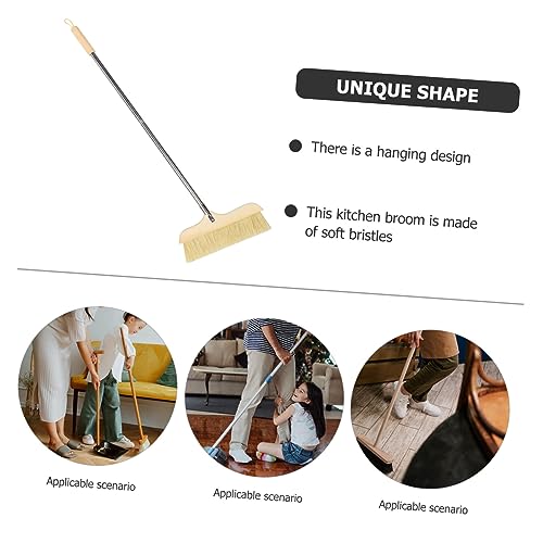 Bristle Broom Long Handle for Home Cleaning Soft Bristles for Floor and Carpet Dust Sweeper for Kitchen Living Room and Bathroom Use
