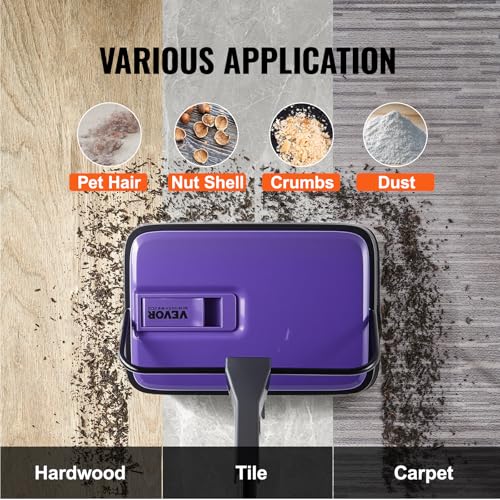 VEVOR Carpet Sweeper Manual, Floor Sweeper with 300 ml Dustbin Capacity Easy to Empty, 6.7 inch Cleaning Width for Home Office Carpets Pet Hair Dust, Purple - color: Purple