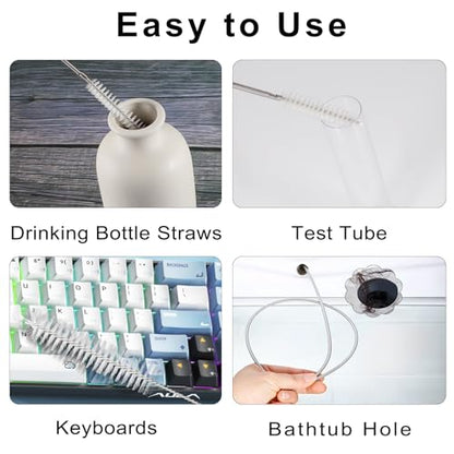 CiaraQ 11-Piece Tube & Pipe Cleaning Brush Set – 10 Rigid Brushes 1/16"-1" + 60" Flexible Wand Brush, Medium-Stiffness Nylon – for Drains, Guns, Coffee & Labs - color: White+white, size: 8.0 Inch & 60 Inch