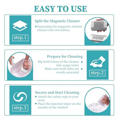 Windshield Wow Magnetic Car Window Cleaner, Strong Magnet Window Cleaner Tool with Anti-Fall Rope, Double Sided Window Cleaner for Thickness 3-10mm, Magnetic Glass Cleaner for High-Rises, Home, Car
