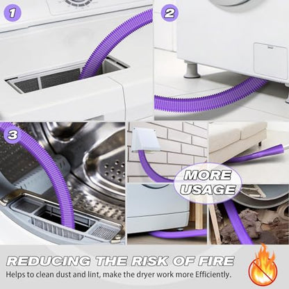 Sealegend Dryer Vent Cleaner Kit - Vacuum Hose Attachment & Lint Brush,Dryer Vacuum Hose Attachment Fit Most Vacuums and Dryer, Refrigerator Coils & Behind Appliances, Purple - color: Purple