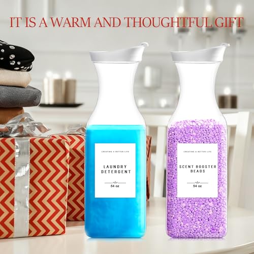 Laundry Detergent Dispenser Bottle 54oz with Waterproof Label for Laundry Detergent Soap Fabric Softener Scent Booster Beads, Sturdy PET Plastic Bottle, 2 Pack White - color: 2 Pack 54oz-White Square Bottle