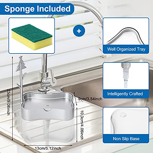 New 2026 Version Soap Dispenser with Added Features - Premium Quality Dish Soap Dispenser - Countertop Kitchen Soap Dispenser, Sink Dish Washing 13 Ounces (Sponge Included) - color: Silver