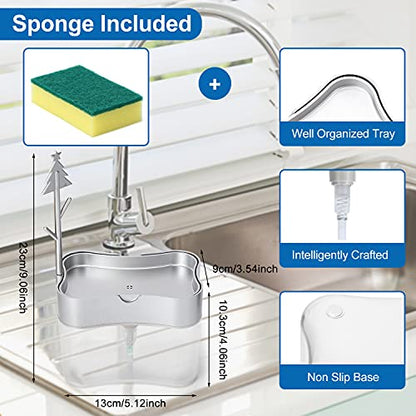New 2026 Version Soap Dispenser with Added Features - Premium Quality Dish Soap Dispenser - Countertop Kitchen Soap Dispenser, Sink Dish Washing 13 Ounces (Sponge Included) - color: Silver