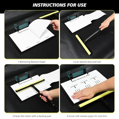EHDIS Silicone Adhesive Lint Roller 12 Inch Wide Tacky Roller with 16‘’-58‘’ (1.3-4.8ft) Telescopic Extendable Handle, Dust Sticky Roller for Screen Protector Glass Film Electronics Cleaning Tool