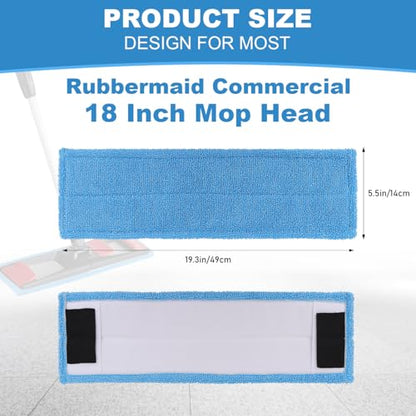 Replacement Flat Mop Pads Fit for Rubbermaid Commercial 18 Inch Adaptable Mops - 6 Pack Wet & Dry Microfiber Professional Cleaners Reusable Refills for Light-Duty Floor Cleaning- Blue