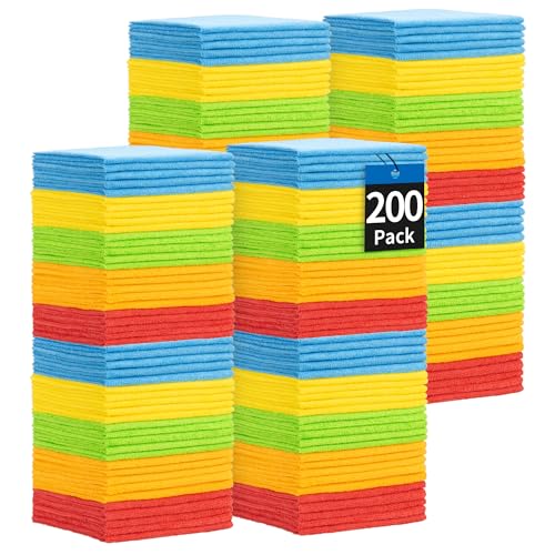 Microfiber Cleaning Cloth, 200 Pack Cleaning Rags Microfiber Towel Bulk Absorbent Lint-Free Wash Cloths, All-Purpose Towels for Cars, Shop, Automotive, Garage, Home & Kitchen - color: Assorted, style: 200 Pack