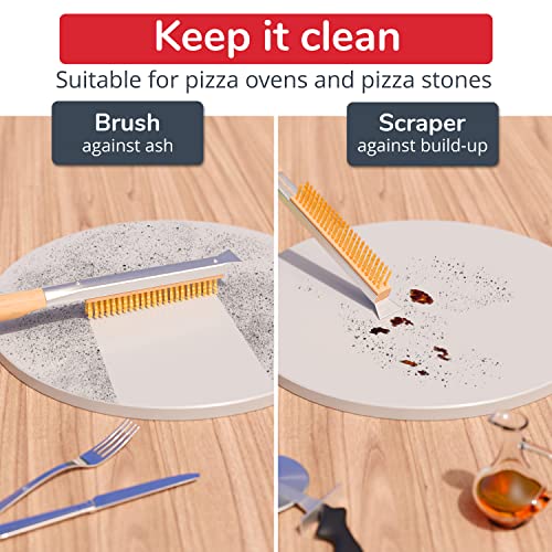 Senwosa 22” Pizza Oven Brush with Stone Scraper - Heat Resistant Stainless Steel Bristles, Long Handle - Compatible with Ooni, Gozney & Similar Ovens - size: 22 inch
