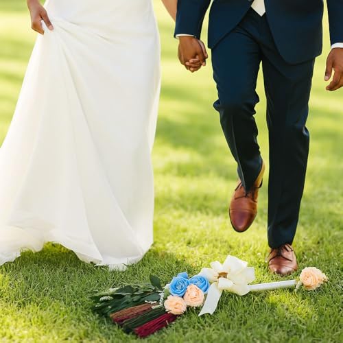 Elegant Wedding Brooms Bride Bridegroom, Jumping The Broom for Wedding, Natural Whisk Broom with Ribbons, Artificial Pearl, Leaves,Roses for Decorative - style: Wedding Décor