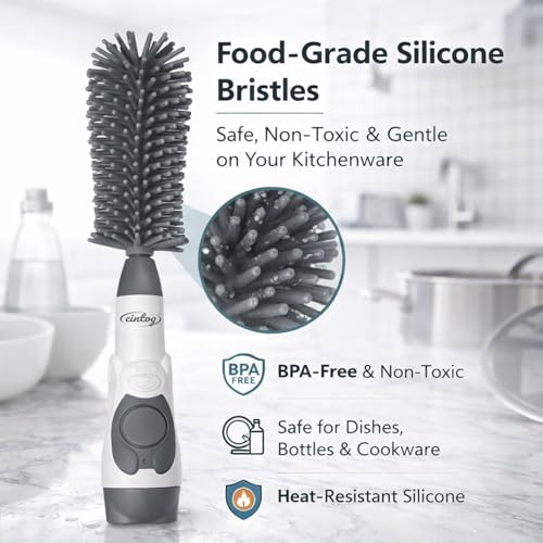 Soap Dispensing Brush Cleaner for Kitchen, Glassware, Mugs, and Plates | BPA Free Silicone Bristles, Portable, Comprehensive Multi-Purpose Cleaning