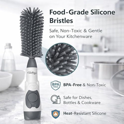 Soap Dispensing Brush Cleaner for Kitchen, Glassware, Mugs, and Plates | BPA Free Silicone Bristles, Portable, Comprehensive Multi-Purpose Cleaning