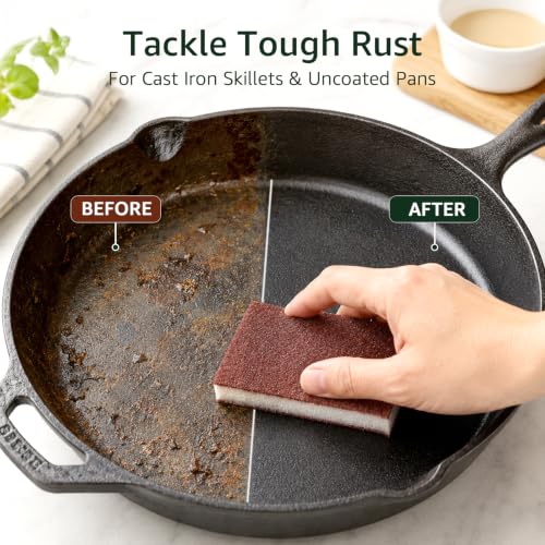 10 Pack Magic Carborundum Cleaning Sponge, Heavy Duty Rust Eraser Pads for Kitchen Cast Iron Skillets, Grill Grates, Stove Tops, Pots, Tools, Brown Nano Melamine Emery Scouring Sponges - size: 10pcs