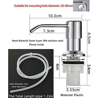Soap Dispenser for Kitchen Sink and Extension Tube Kit, Stainless Steel with 47 Inches Tube Connects Directly to Soap Bottle, Hand and Dish Soap Dispenser Pump, Chrome - color: Plating