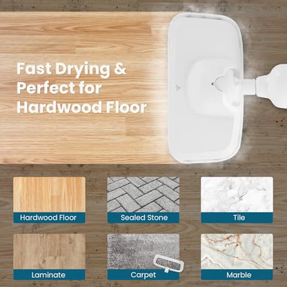 Steam Mop with Natural Sanitization, Floor Steamer, Tile Cleaner, and Hard Wood Floor Cleaner with Flip-Down Easy Scrubber, White