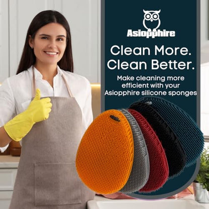Silicone Sponge Dish Scrubber - Food Grade and Housecleaning - BPA Free Silicone Kitchen Scrubber [5 Pack Ovals Winter] - color: Winter