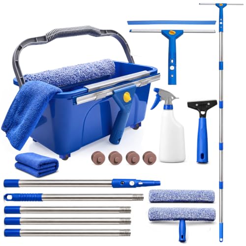 Window Cleaning Kit with Extension Pole,Professional Window Washing Kit with Bucket, 79" Window Squeegee with Microfiber Scrubber Scraper,Window Cleaner Tool for Commercial, Home,Outdoor