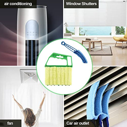 2Pcs Window Venetian 7 Finger Dusting Cleaner Tool and 1Pc Window Blind Duster Brush Hand-Held Window Shutters Venetian Shades Brush Air Conditioner Duster Dirt Cleaner - color: Blue