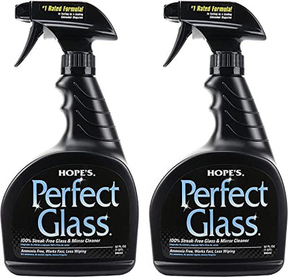 HOPE'S Perfect Glass Cleaner Spray, Streak-Free, Ammonia-Free Window, Mirror, Screen, Tinted Glass, and Shower Door Cleaner, Indoor and Outdoor Glass Surfaces, 32 Fl Oz, Pack of 2 - style: 32 Fl Oz (Pack of 2)
