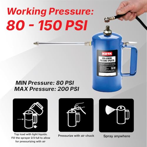 LAUCO Non Aerosol Pressure Sprayer - Refillable Pressurized Sprayer Bottle for Oil, Solvent, Degreasers, Lubricants - Rechargeable Steel Canister with Brass Nozzles, 32oz. (1, Blue) 69533 - color: Blue