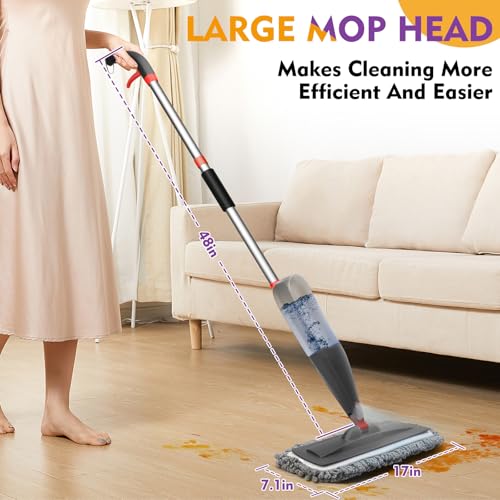 Spray Mop for Floor Cleaning with Washable Pads, Microfiber Wet Mops with 800 ml Refillable Bottle,Reusable Dust Mops with Sprayer for Hardwood Laminate Vinyl Tile Cleaning - color: Grey