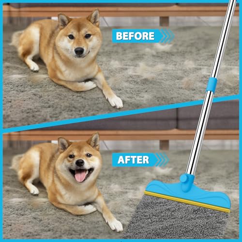 Eaersan 3 in 1 Carpet Rake Kit for Pet Hair Removal Tool - 45” Adjustable Long Handle Pet Hair Remover, Reusable Carpet Scraper Dog Cat Deep Hair Cleaner Remover Tool for Rugs, Mats, Couch, Furniture