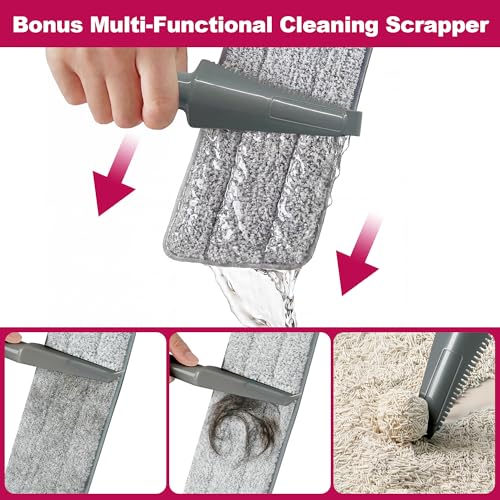 JOYMOOP 18 Inch Dust Mop for Hardwood Floors, Heavy Duty Industrial Wet Dry Mops with Telescopic Handle, Includes 3 Microfiber Mop Pads - Red-Grey