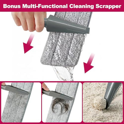 JOYMOOP 18 Inch Dust Mop for Hardwood Floors, Heavy Duty Industrial Wet Dry Mops with Telescopic Handle, Includes 3 Microfiber Mop Pads - Red-Grey