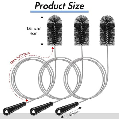 3 Pcs Condensate Trap Flexible Drain Brush, 48 Inch AC Drain Line Cleaning Brush for AC & HAVC Condensate P Trap, Black - color: Black, size: 48 Inch
