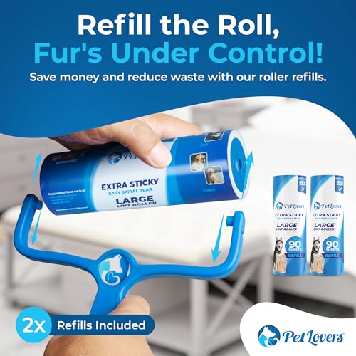 PetLovers 6.3" Large Lint Roller for Pet Hair Extra Sticky 270 Sheets, Ideal for Pet Hair Removal from Furniture & Clothes, Dog and Cat Lint Remover 3 Pack - size: 3pack large