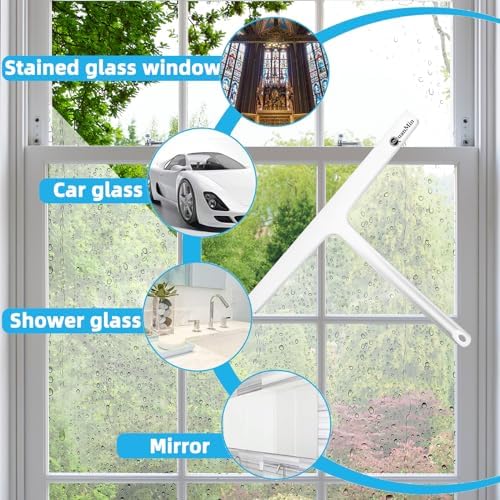 Upgraded 9 Inch Rounded Shower Squeegee with Hook & Suction Cup, Stainless Steel Core Silicone Blade, Streak-Free Wiper for Shower Doors, Windows, Mirrors, Tile & Household Cleaning (White) - size: Square Headed-9 inch（White）