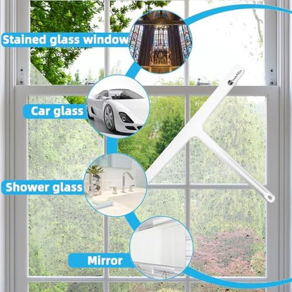 Upgraded 9 Inch Rounded Shower Squeegee with Hook & Suction Cup, Stainless Steel Core Silicone Blade, Streak-Free Wiper for Shower Doors, Windows, Mirrors, Tile & Household Cleaning (White) - size: Square Headed-9 inch（White）