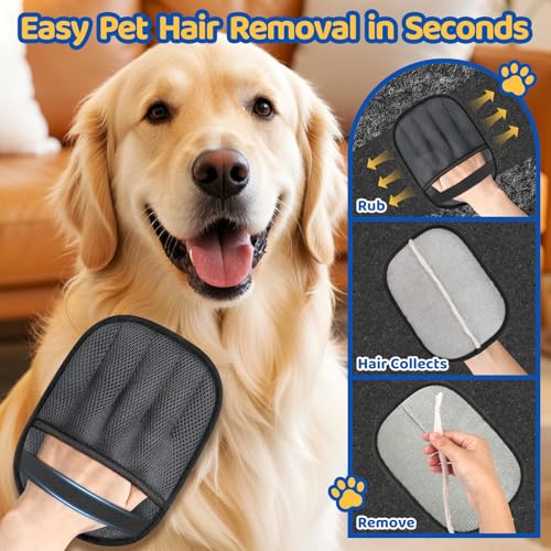 SmartTrends-2 Packs Pet Hair Removal Glove for Dogs & Cats, Five-Finger Ergonomic Grip Reusable & Washable Pet Hair Removal Tool, Lightweight Portable Dog Hair Remover for Couch, Carpet, Bed, Cloth - color: Grey