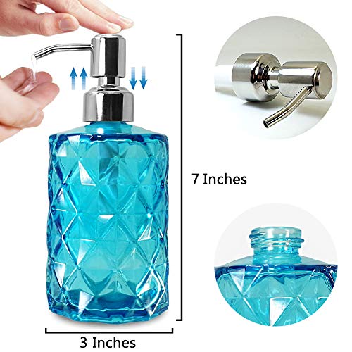 JASAI Diamond Design Soap Dispenser with 304 Rust Proof Stainless Steel Soap Pump, 12 Ounce Kitchen Soap Dispenser for Bathroom, Hand Soap, Dish Soap (Clear Blue). - color: Blue