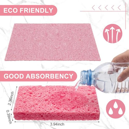 Zhengmy 100 Pieces Sponges Bulk Sponges Kitchen Compressed Sponge Natural Dish Sponge Compressed Wood Pulp Cleaning Without Scratching for Kitchen Bathroom, 3.9 x 2.4 x 0.12 Inch (Pink) - color: Pink