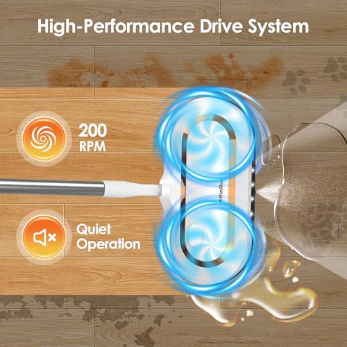 AlfaBot Cordless Electric Mop for Floor Cleaning, Dual Spin with LED Headlight, Water Spray, Long-Lasting Battery, Self-Propelled Floor Cleaner with Adjustable Tube for All Floors