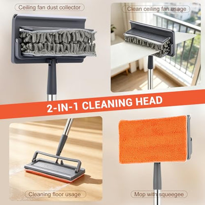 76 Inch Ceiling Fan Cleaner with Long Handle, 360° Fan Blade Cleaner, High Ceiling Duster Cleaning Kit with Cobweb Brush, Chenille and Microfiber Duster for Blinds, Walls and Light Fixtures - color: Gray-complete Duster Kit
