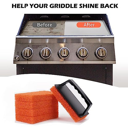 Griddle Cleaning Pads for Blackstone Flat Top, Non-Scratch Grill Scrub Pads, Bathroom Scrubbing Pads, Pool Scrub Brush, Shower Tile (5 Pads + Handle)